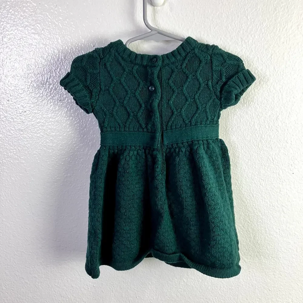 Janie and Jack Size 6-12m Wool Blend Knit Dress Dark Green Christmas Holiday